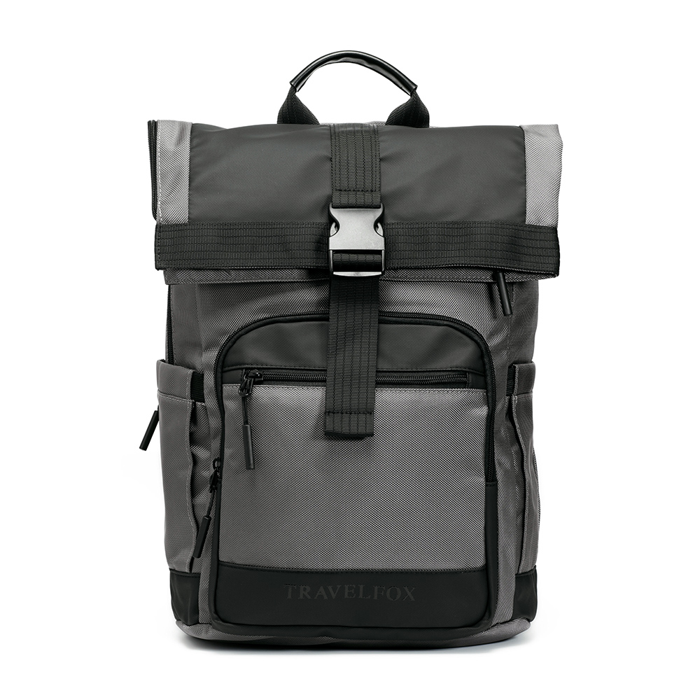 簡約雙層主袋收納筆電後背包-灰