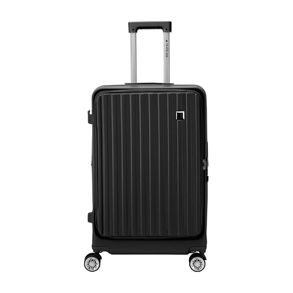 25吋簡約前開上掀式加大拉鍊行李箱-黑